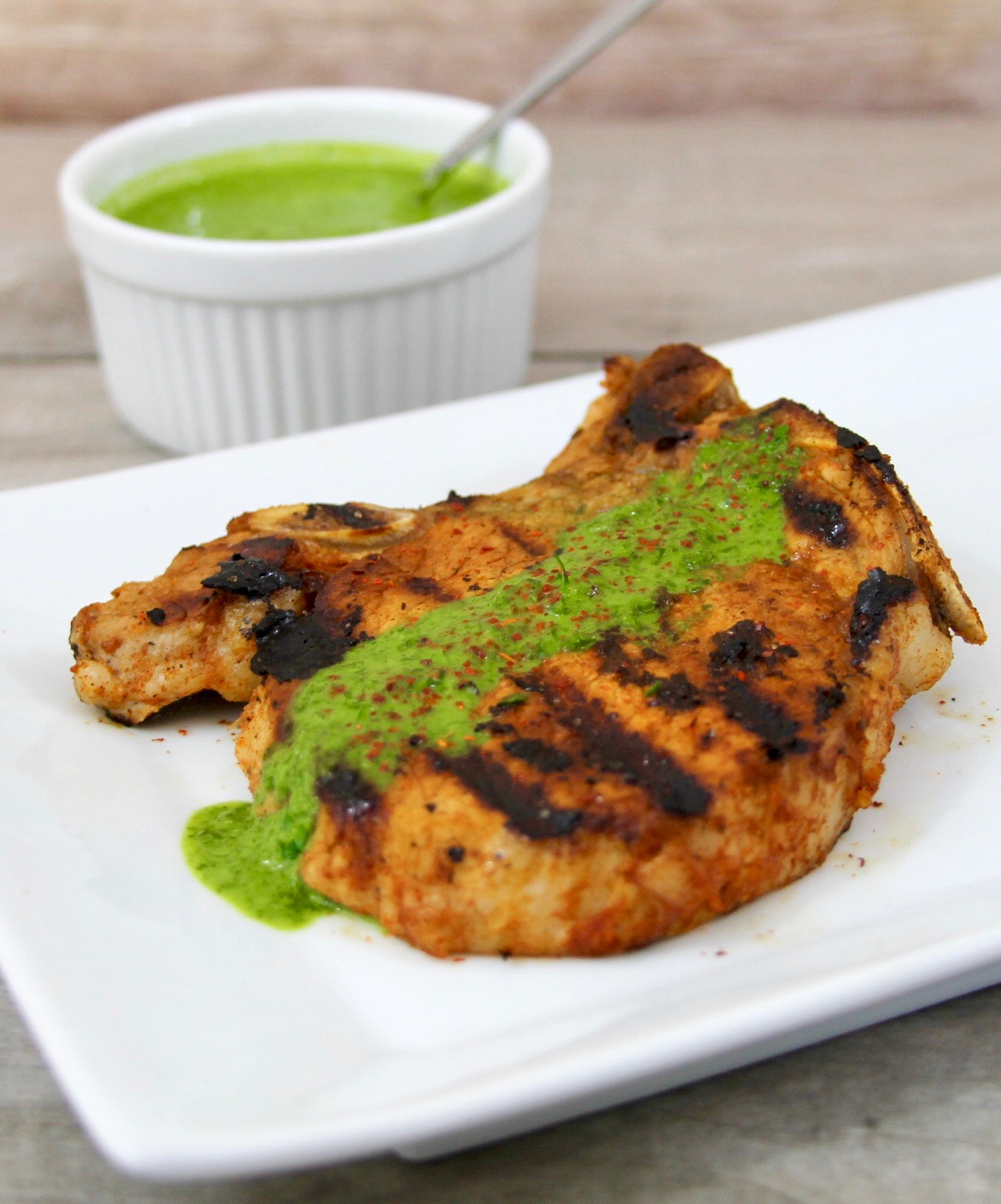 Chipotle Adobo Grilled Pork Chops With Cilantro Lime Chimichurri