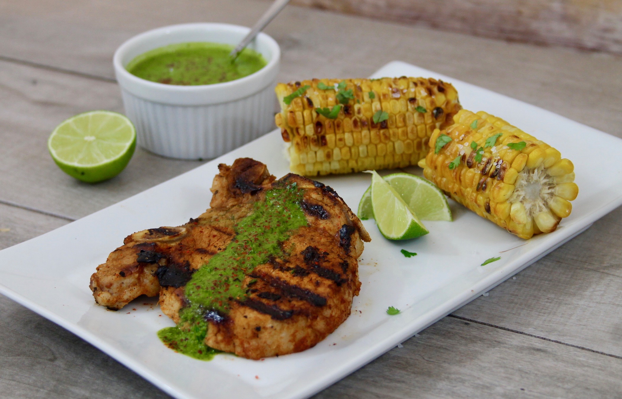 Chipotle Adobo Grilled Pork Chops With Cilantro Lime Chimichurri