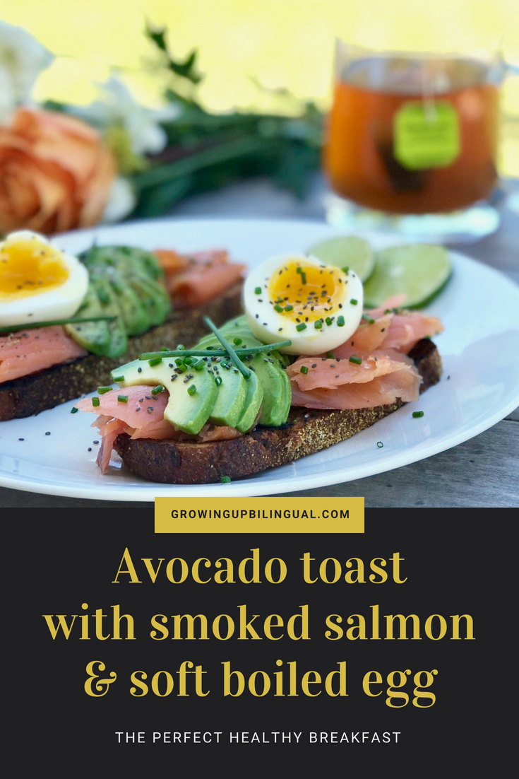 Avocado toast with salmon and soft boiled egg