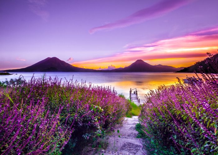 Lake Atitlan sunset with flowers