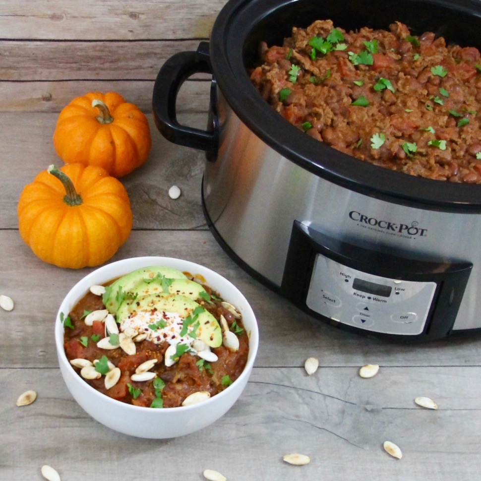 This chipotle beef pumpkin chili takes chili to a whole new level with its subtle sweetness and smoky heat for a fall dish that is sure to become this season's favorite slow cooker chili recipe.
