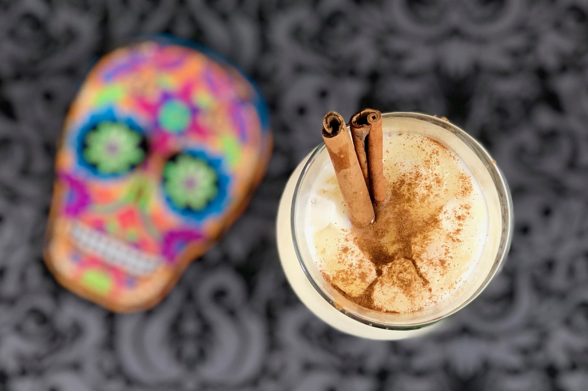 Spiked horchata cocktail for Day of the Dead celebrations