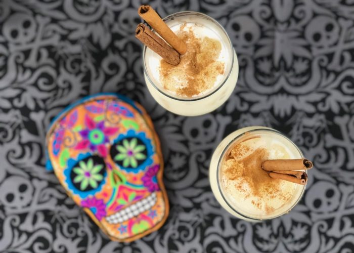 Spiked horchata cocktail for Day of the Dead celebrations