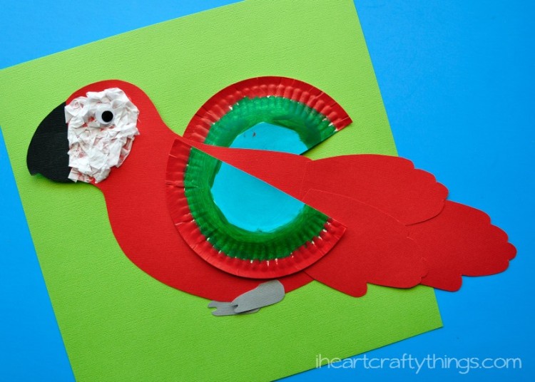 Rainforest Macaw craft for kids and Latin American crafts to celebrate Hispanic Heritage Month