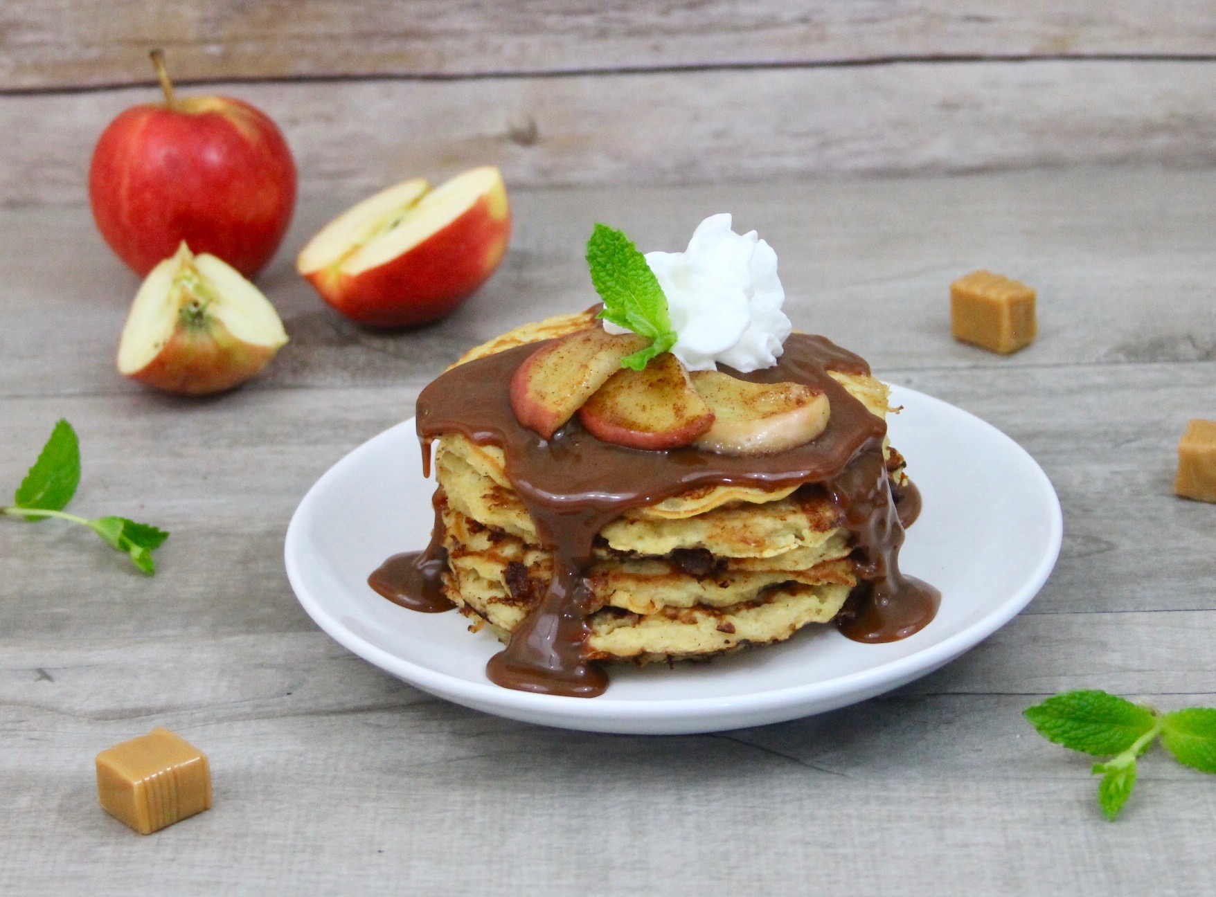 Caramel Apple and Cottage Cheese Pancakes