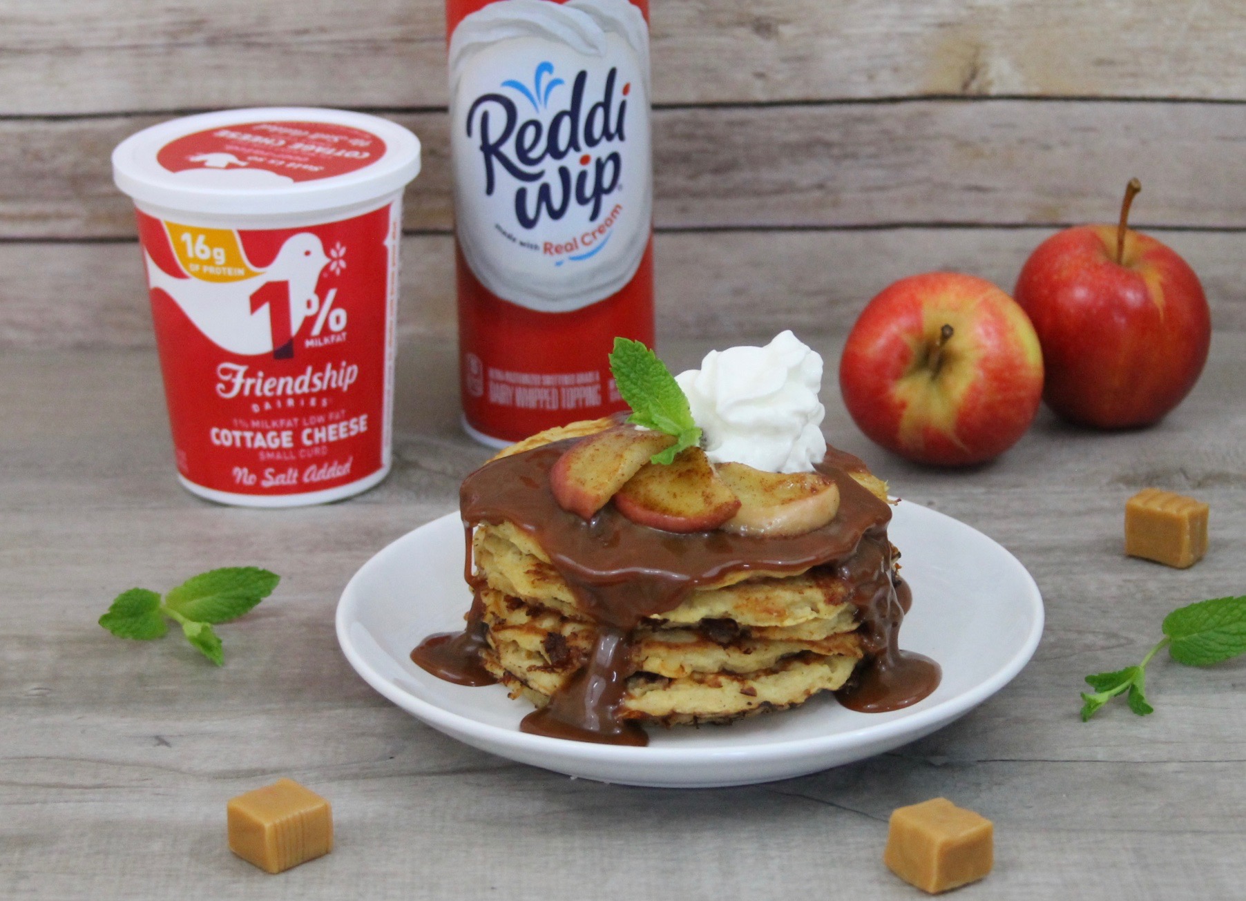 Caramel Apple and Cottage Cheese Pancakes