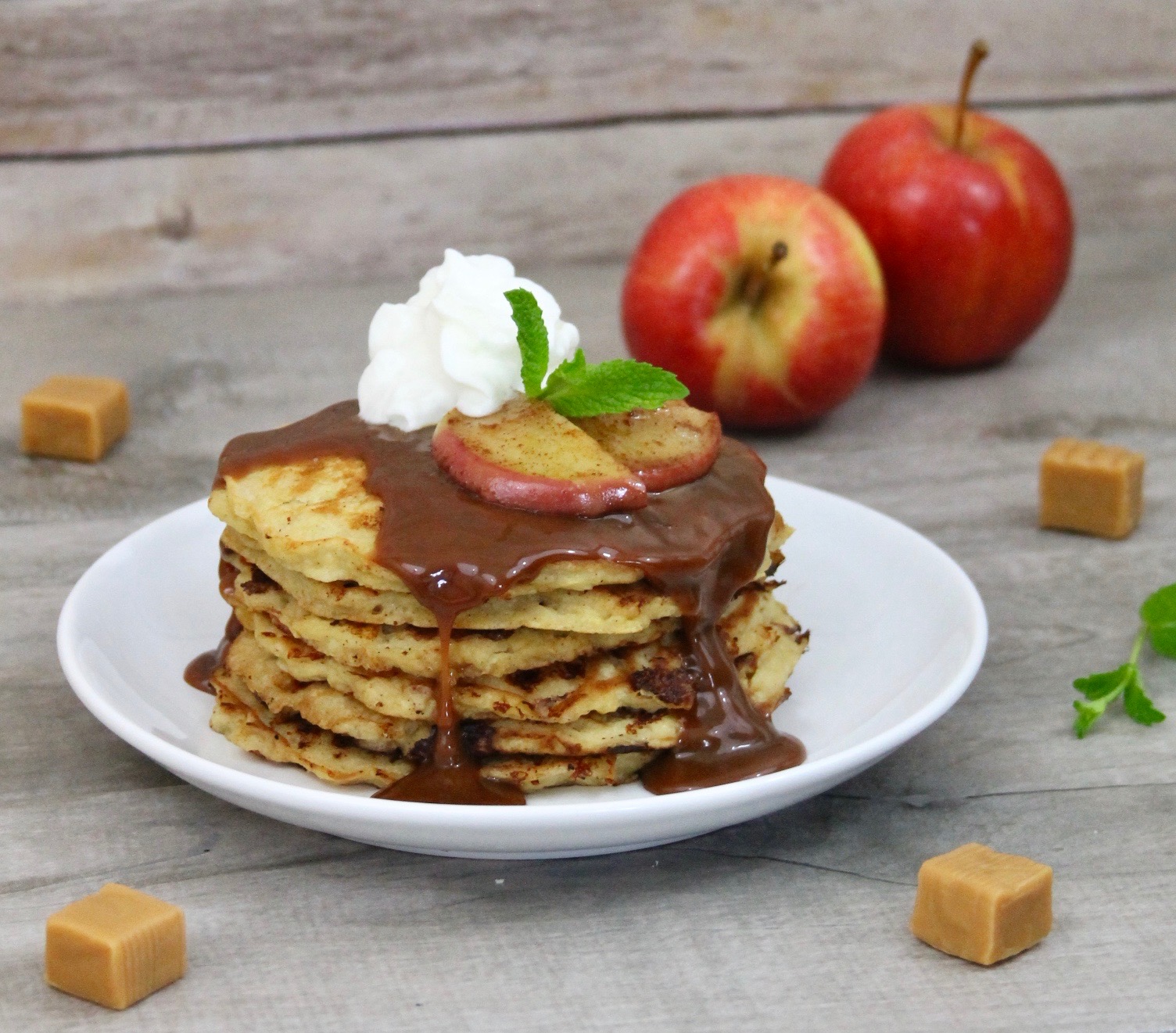 Caramel Apple and Cottage Cheese Pancakes