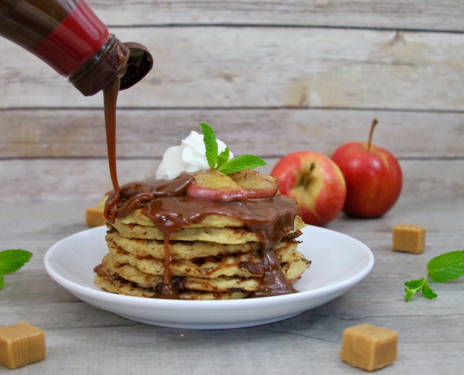 Caramel Apple and Cottage Cheese Pancakes