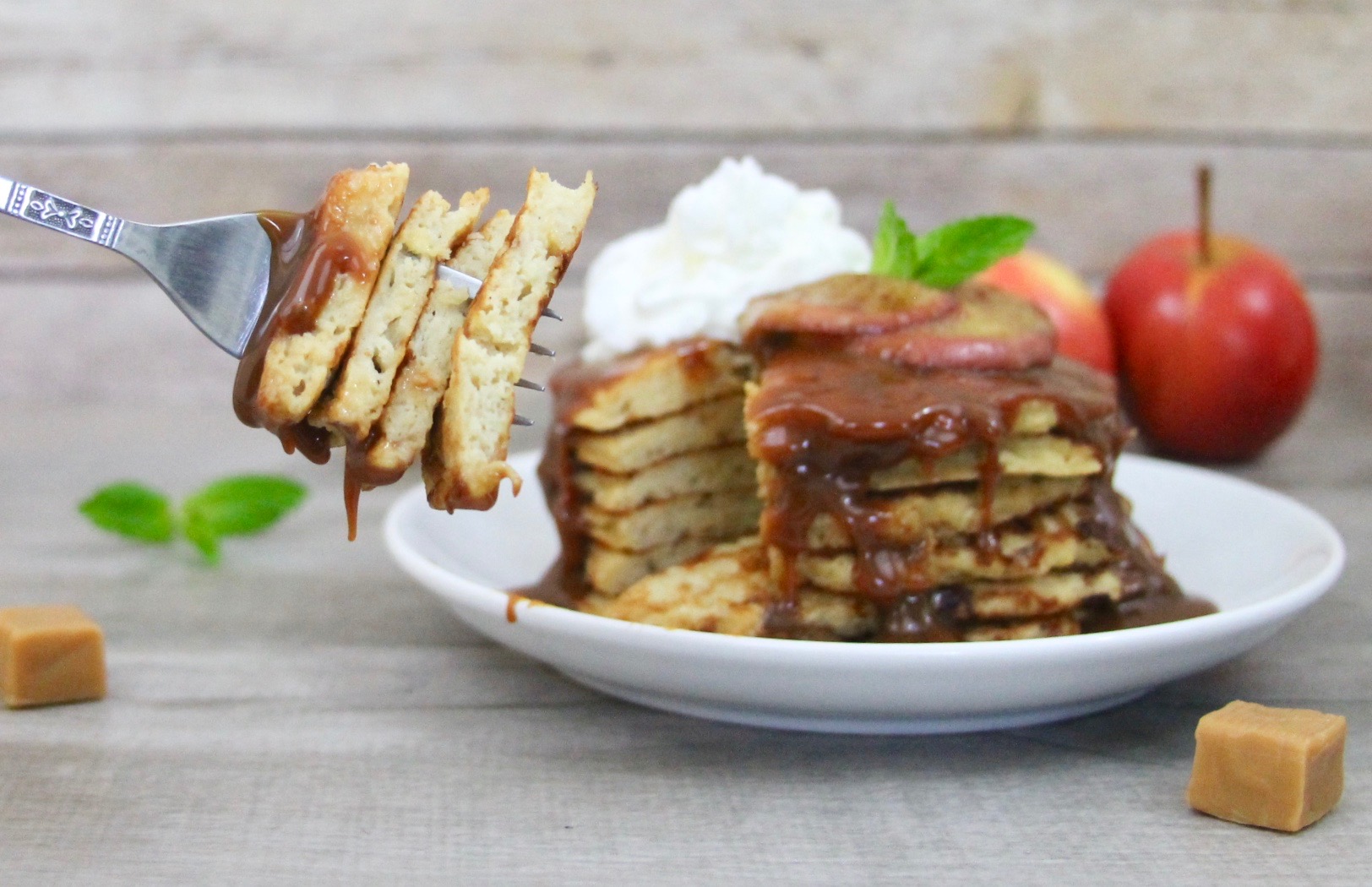 Caramel Apple and Cottage Cheese Pancakes