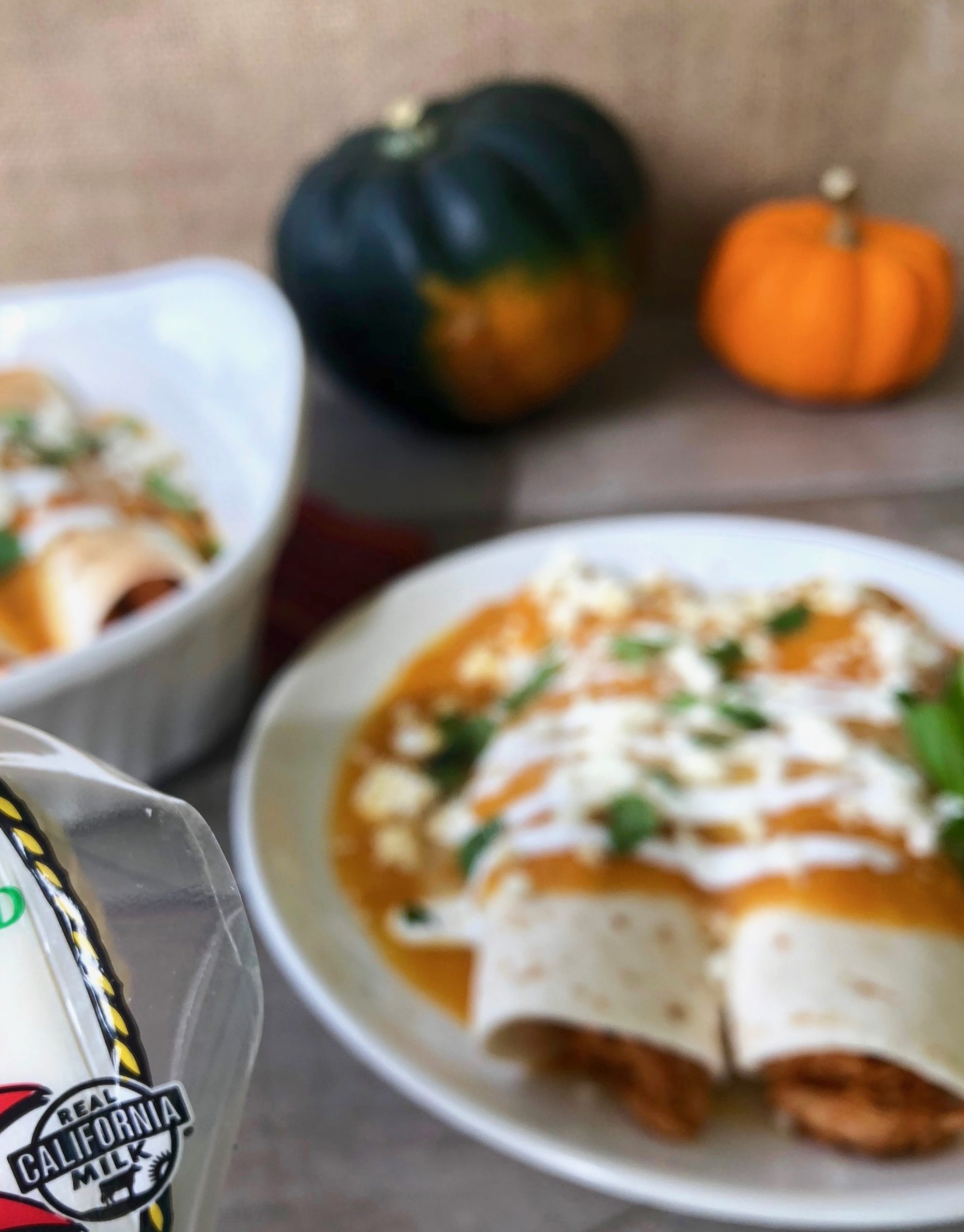 The best holiday enchiladas: Cheesy Chipotle Chicken Enchiladas with Pumpkin Squash Sauce