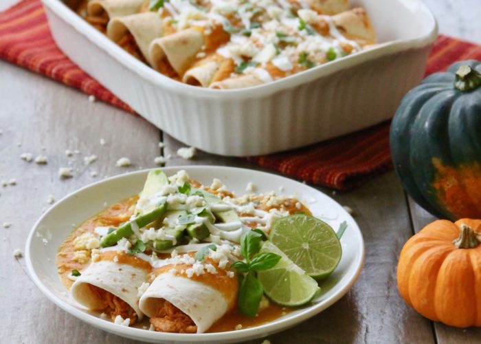 The best holiday enchiladas: Cheesy Chipotle Chicken Enchiladas with Pumpkin Squash Sauce