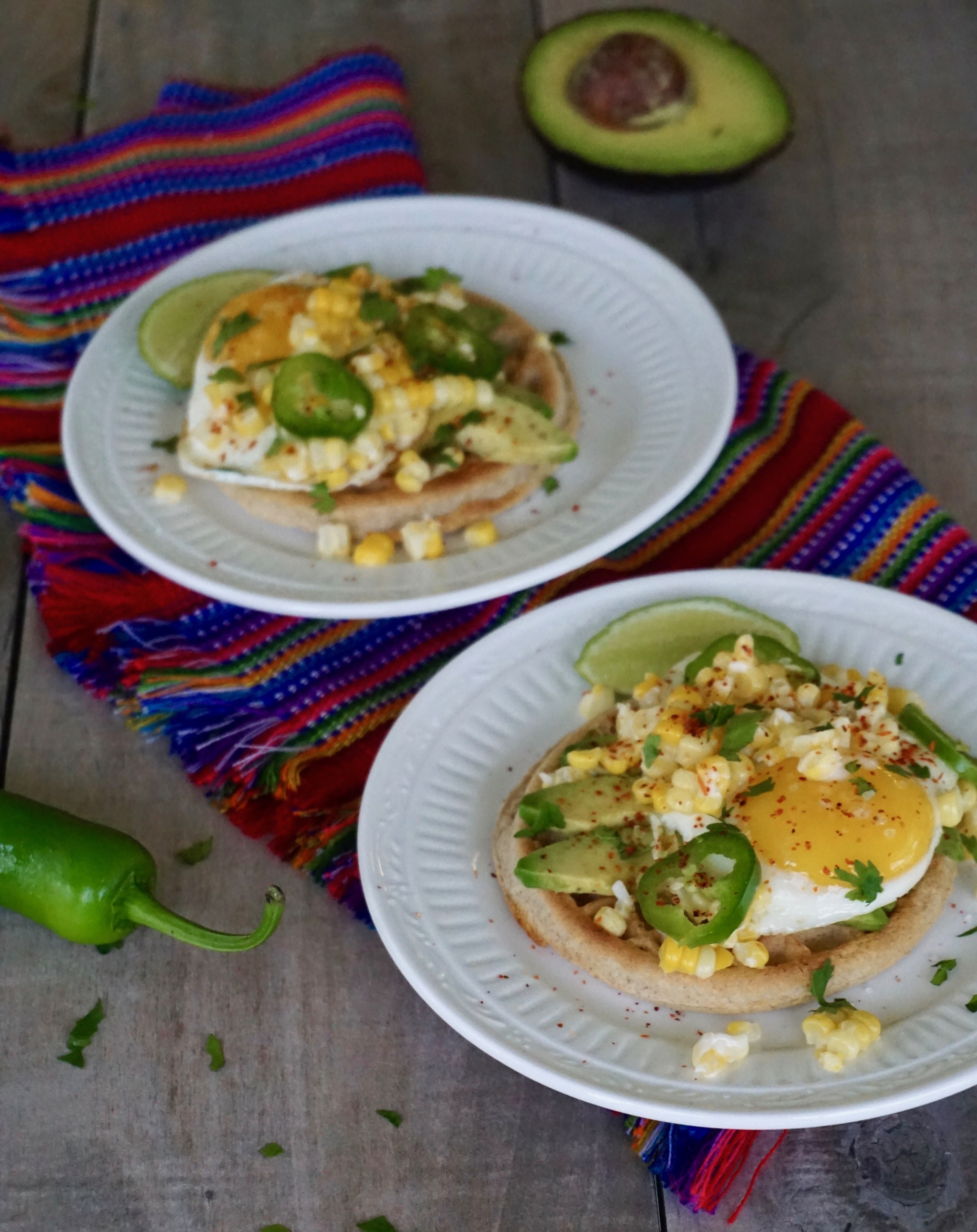 Avocado Toast Waffles with Mexican Corn Esquites