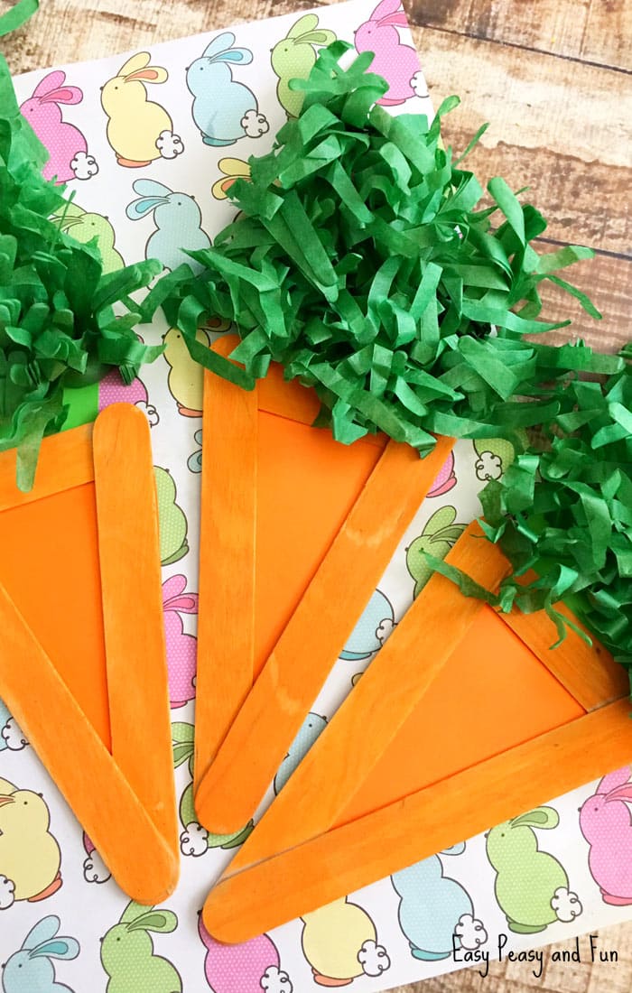 Craft Stick Carrots and other fun and easy Easter crafts for kids