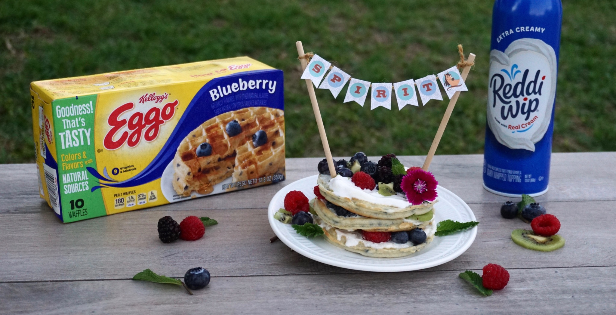 Berries and kiwi waffle cake with Spirit Riding Free printable cake banner