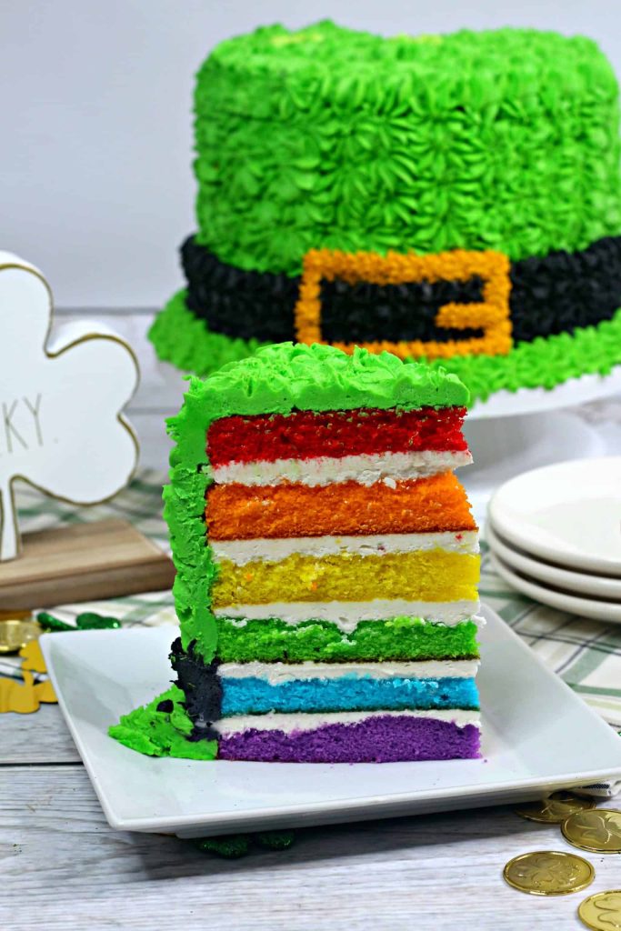 Leprechaun hat rainbow cake for St Patricks day