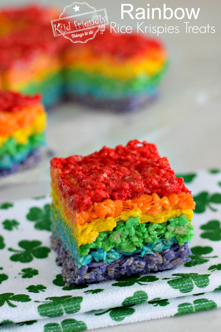Rainbow Rice Krispies Treats and more delicious St Patricks day desserts 