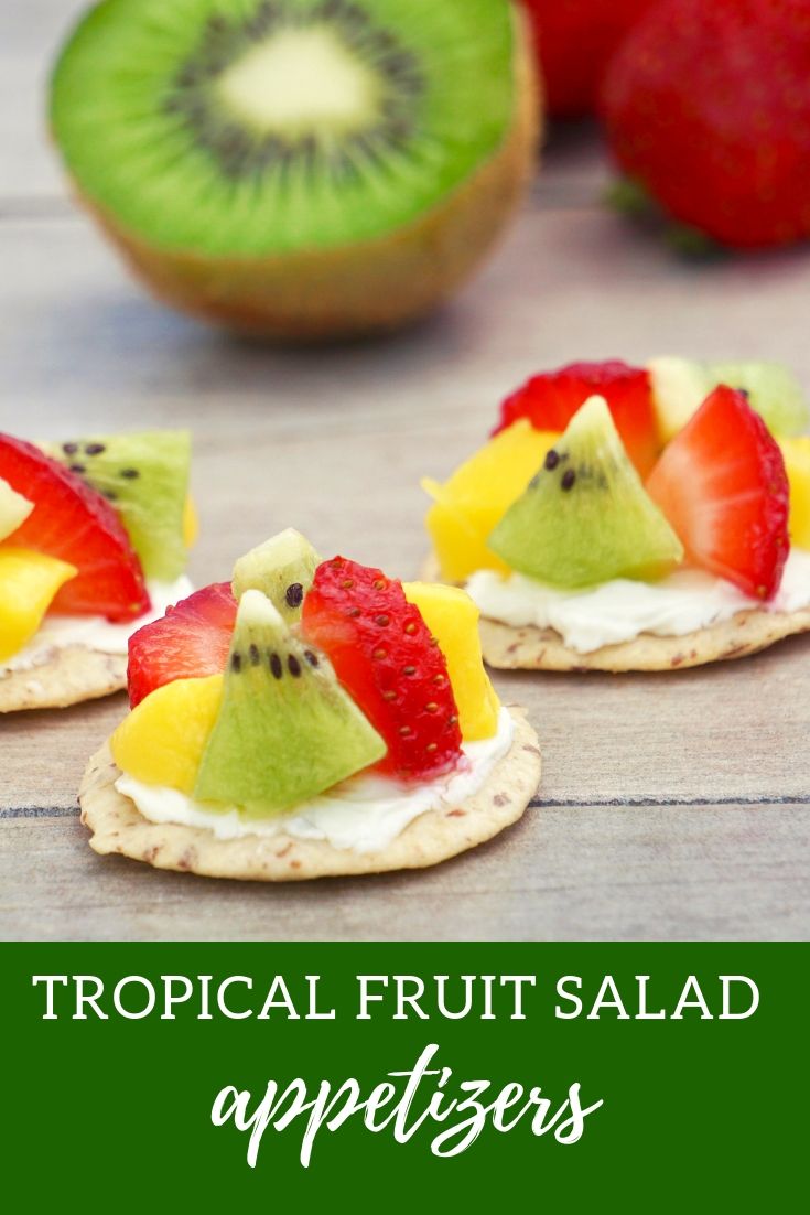 tropical fruit salad summer appetizer, gluten free and easy to make. Cracker topping ideas for summer. 