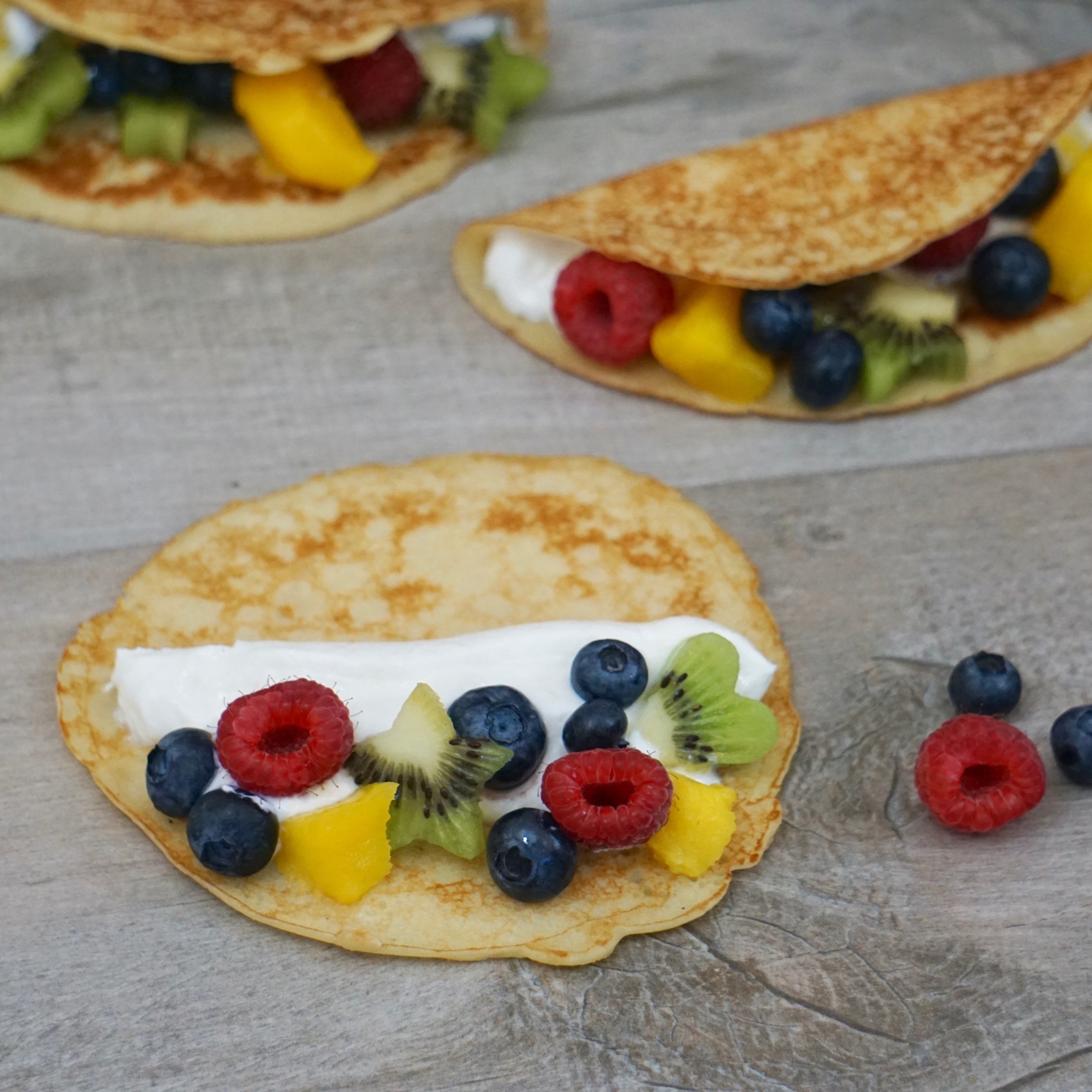 Yogurt and Fruit Pancake Tacos