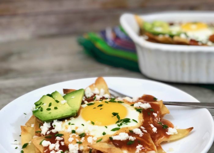 Red chilaquiles brunch casserole