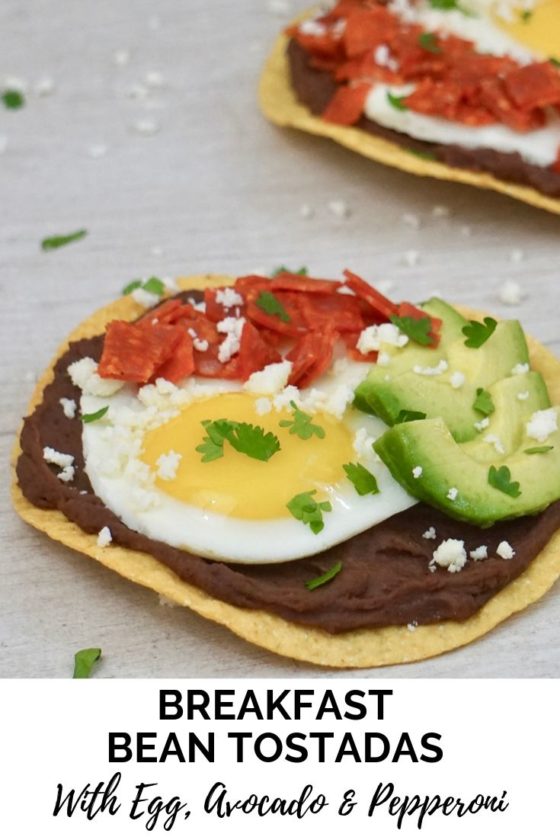 Breakfast Bean Tostadas With Egg and Pepperoni