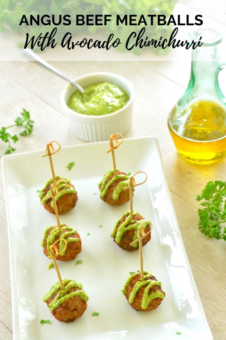 Angus Beef Meetballs with avocado chimichurri. Easy meatball appetizer. 