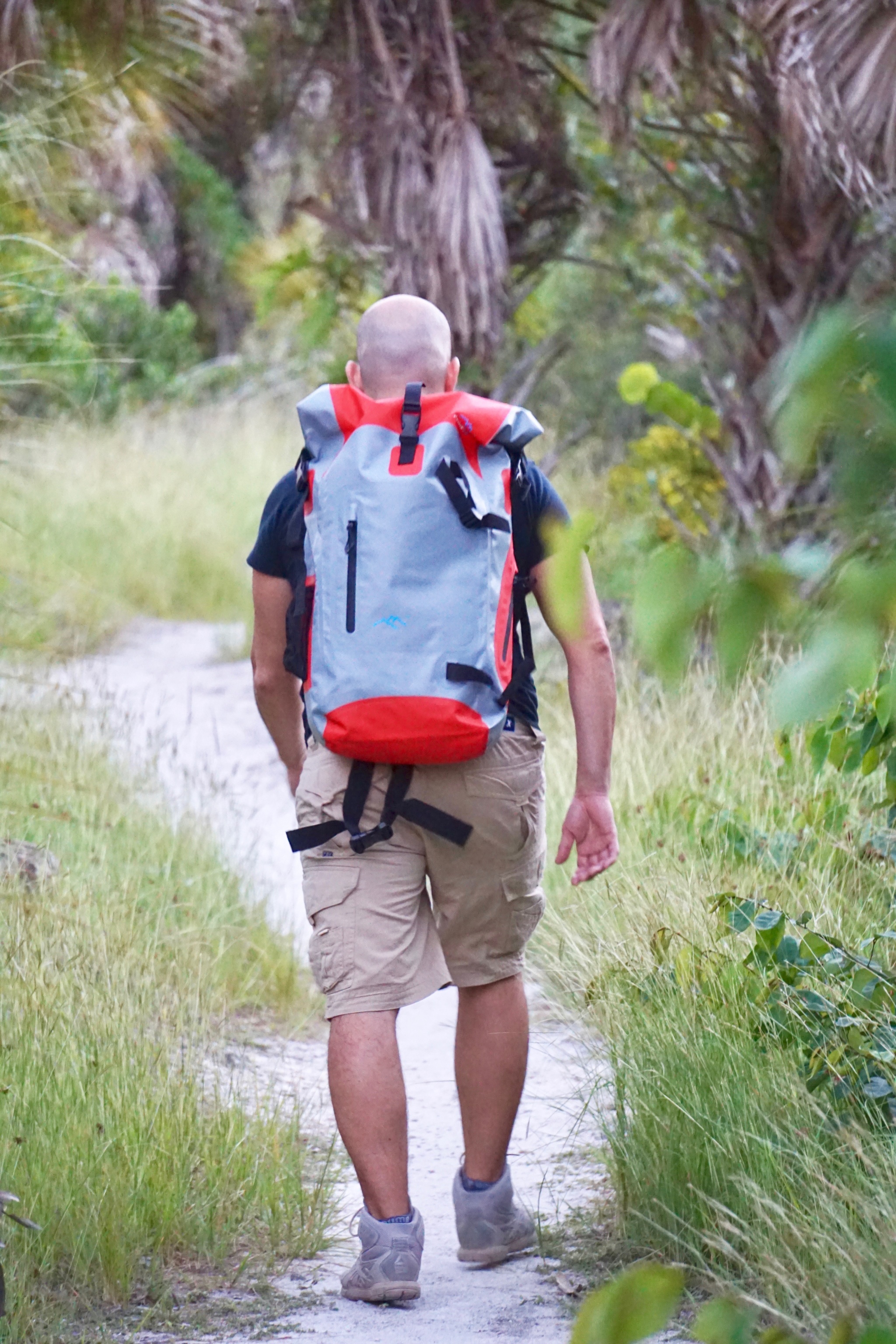 Hiker with waterproof backpack