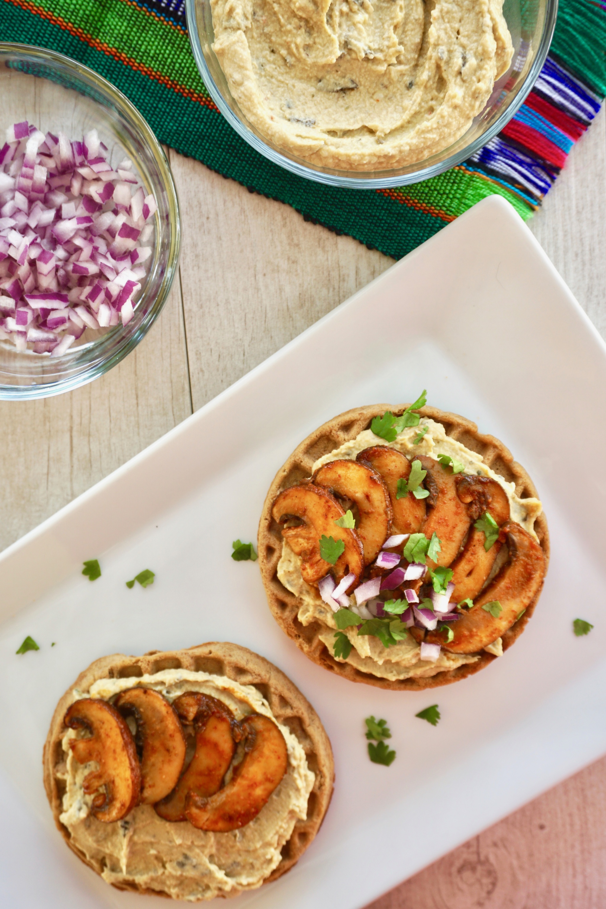 Waffle Hummus Toast with Chipotle Mushrooms 