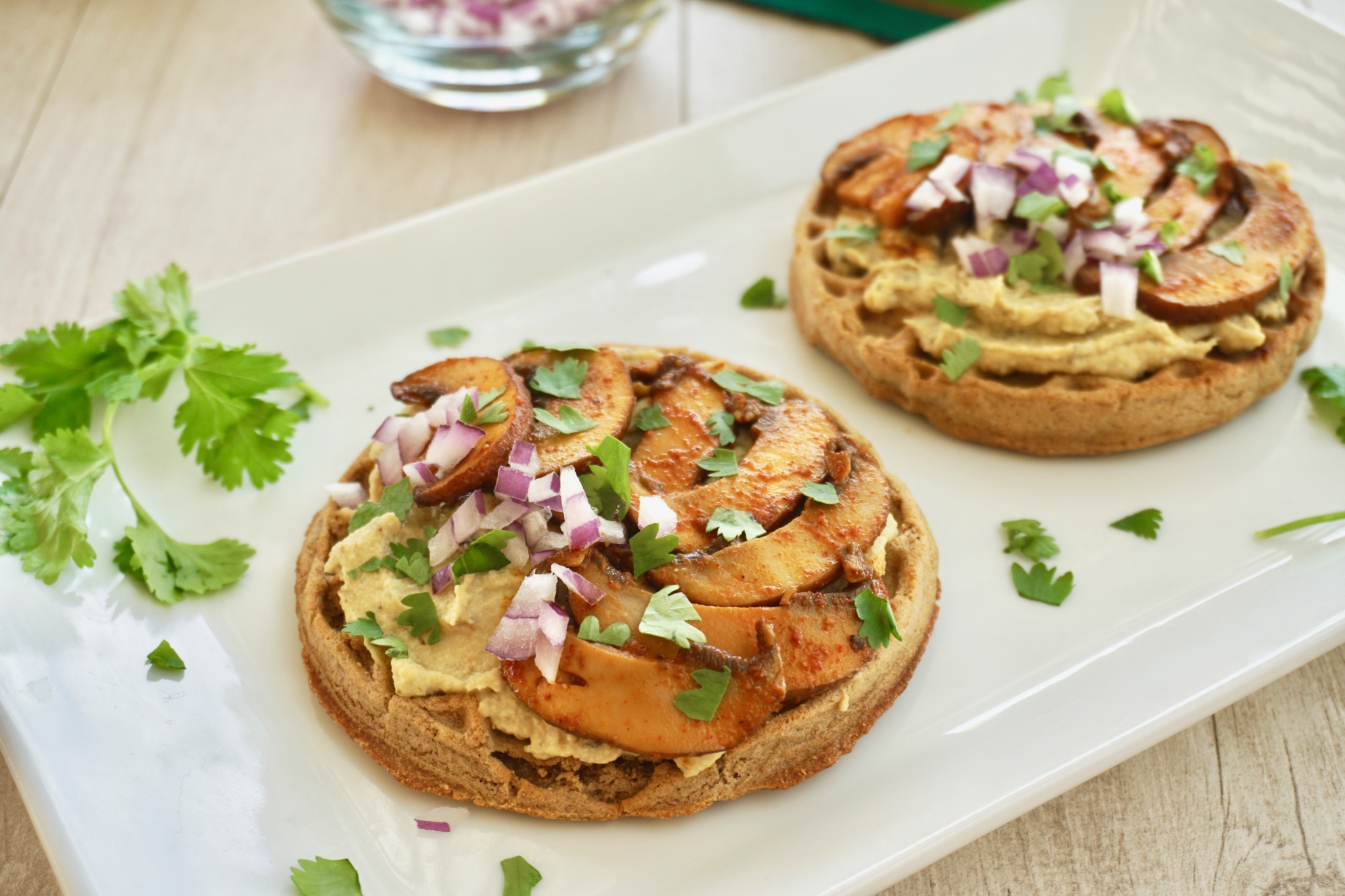 Waffle Hummus Toast with Chipotle Mushrooms