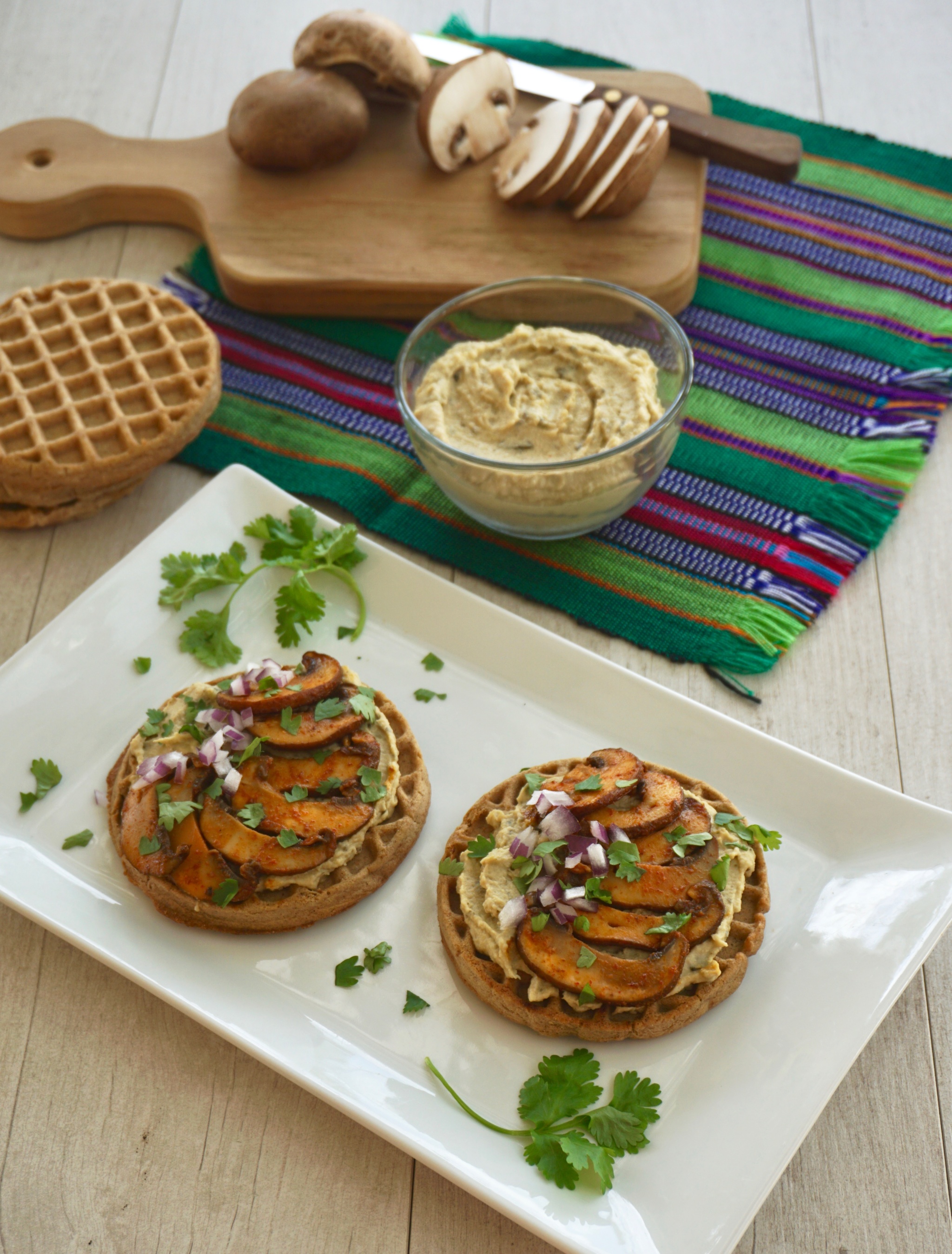 Waffle Hummus Toast with Chipotle Mushrooms