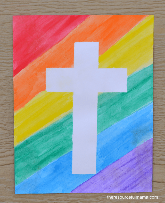 Rainbow Tape Resist Cross and other Carnaval crafts for kids