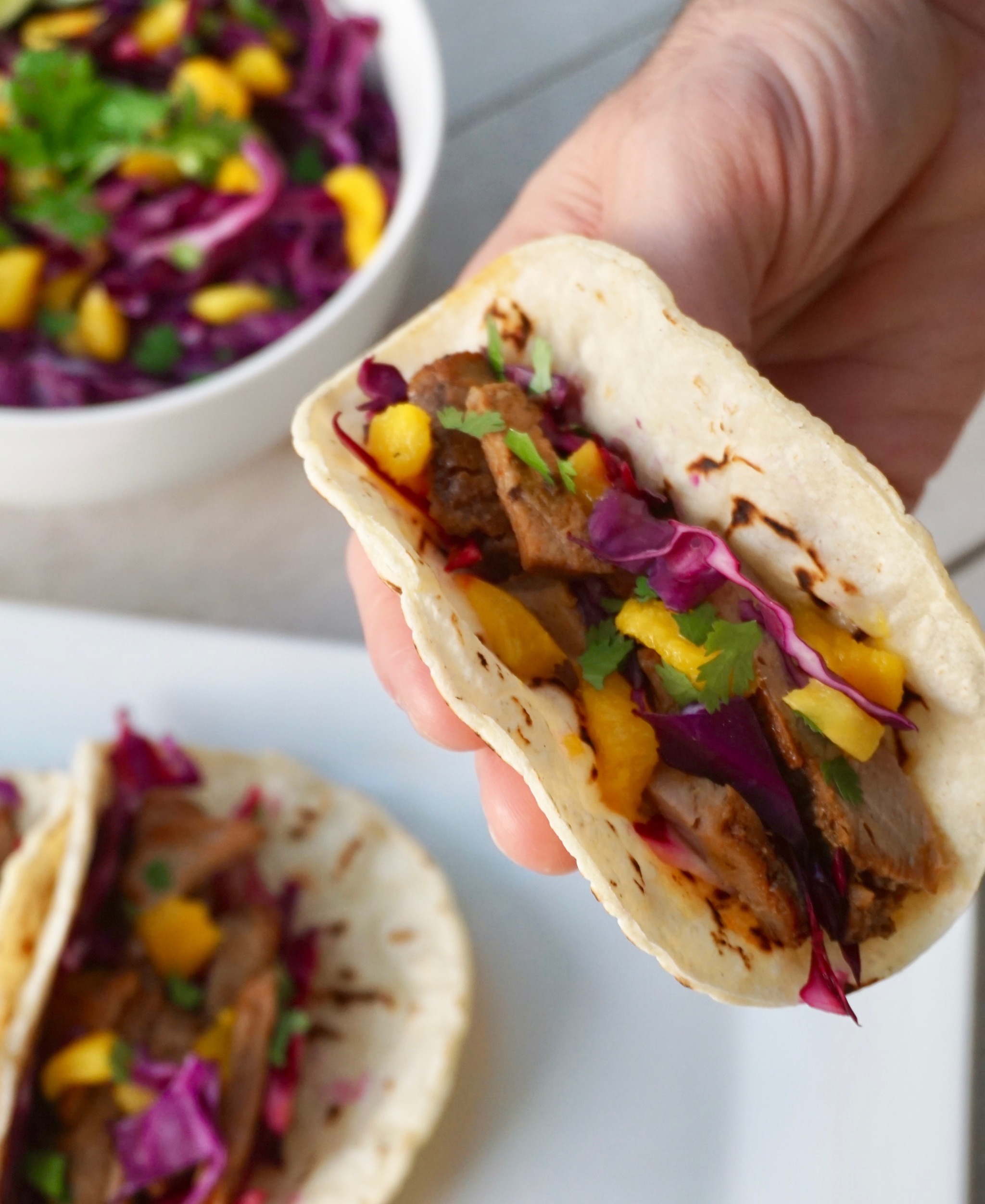 Pork tacos with mango