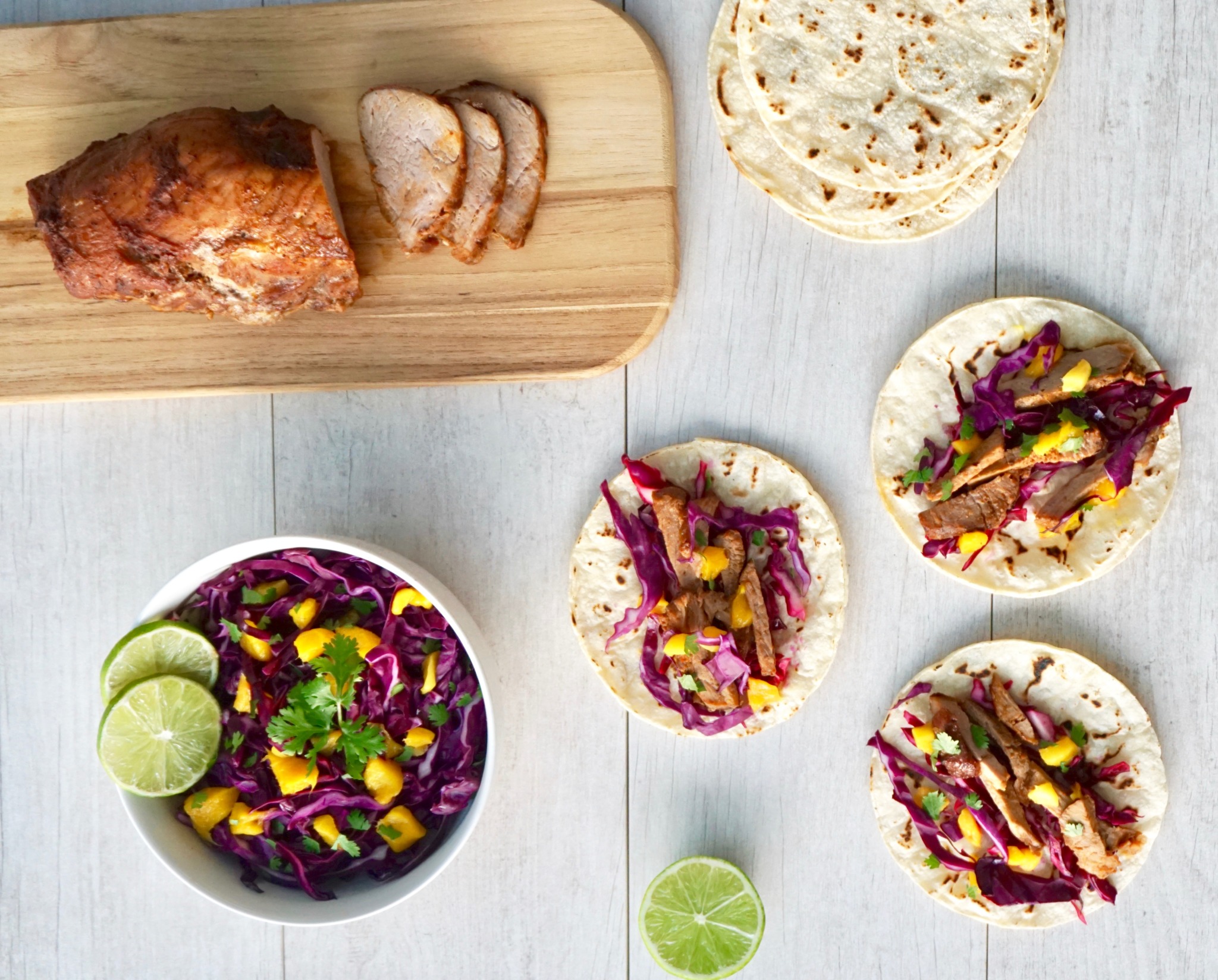 Pork tacos with mango relish