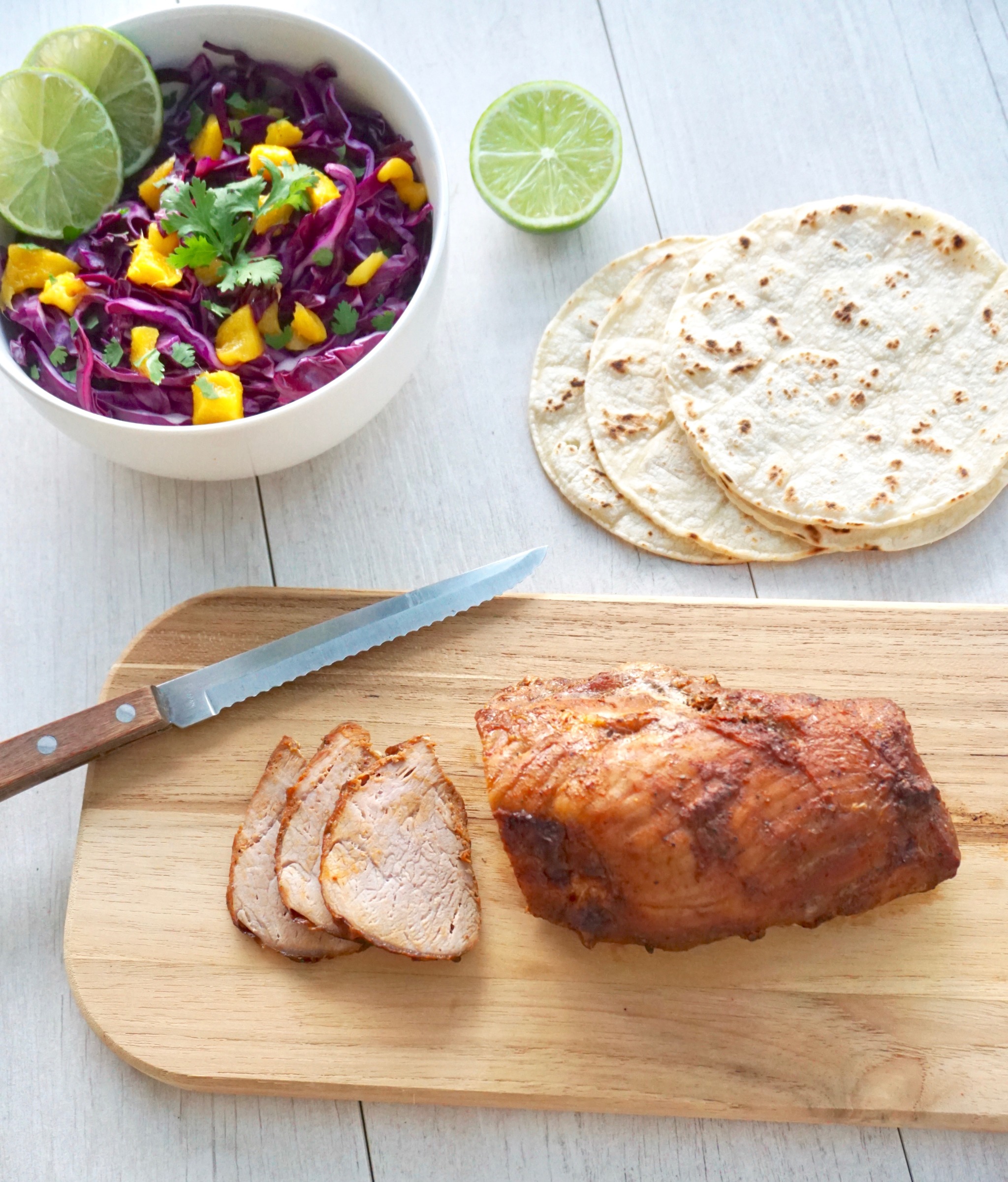 Pork tacos with mango relish