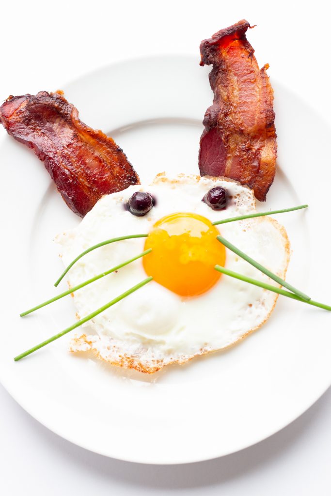 Bacon and egg Easter bunny breakfast