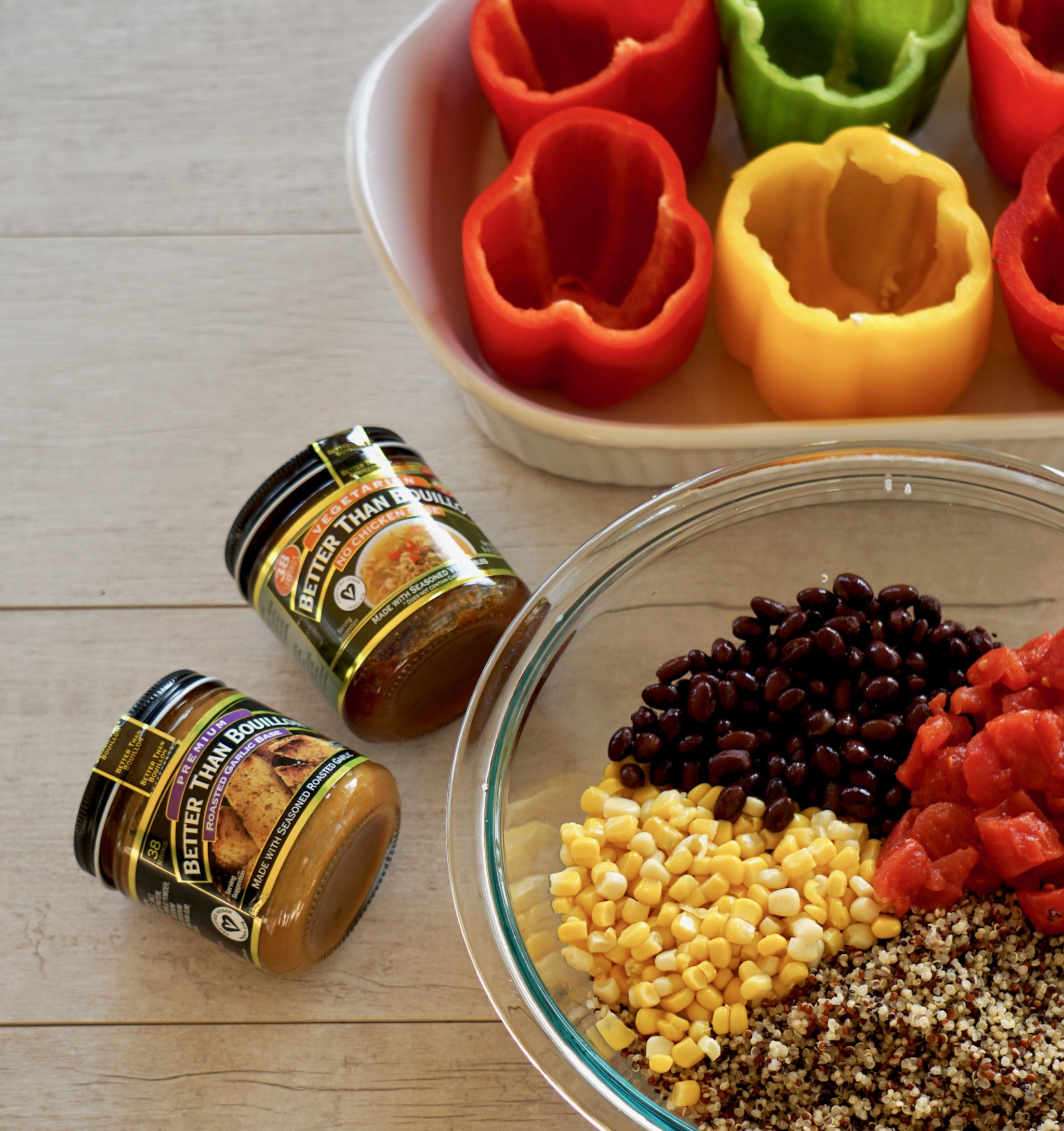 Ingredients for Mexican quinoa stuffed peppers