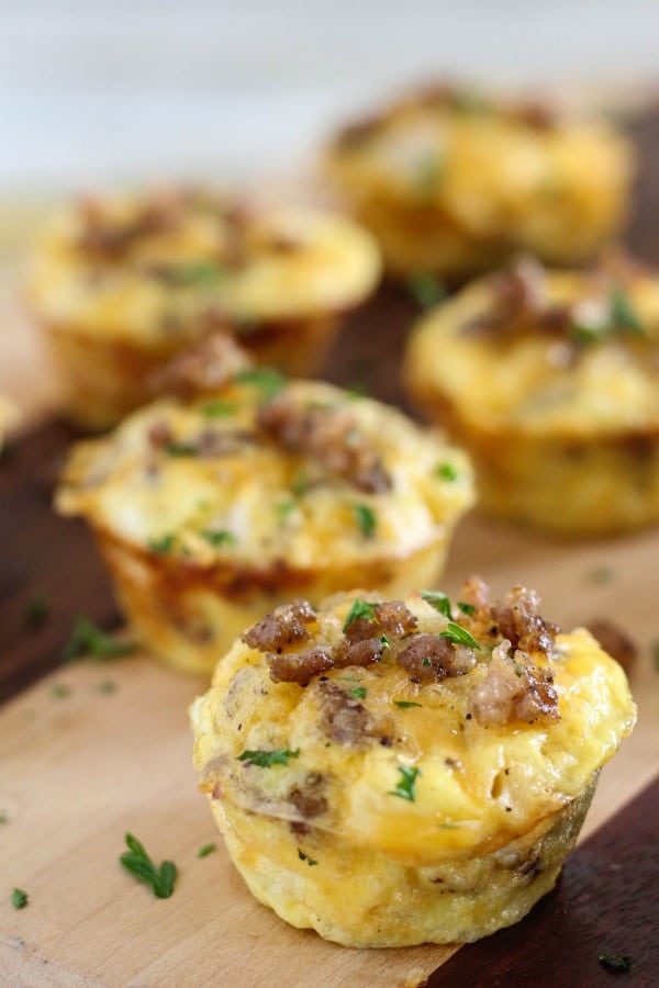 Egg muffins with sausage, cheddar and onion