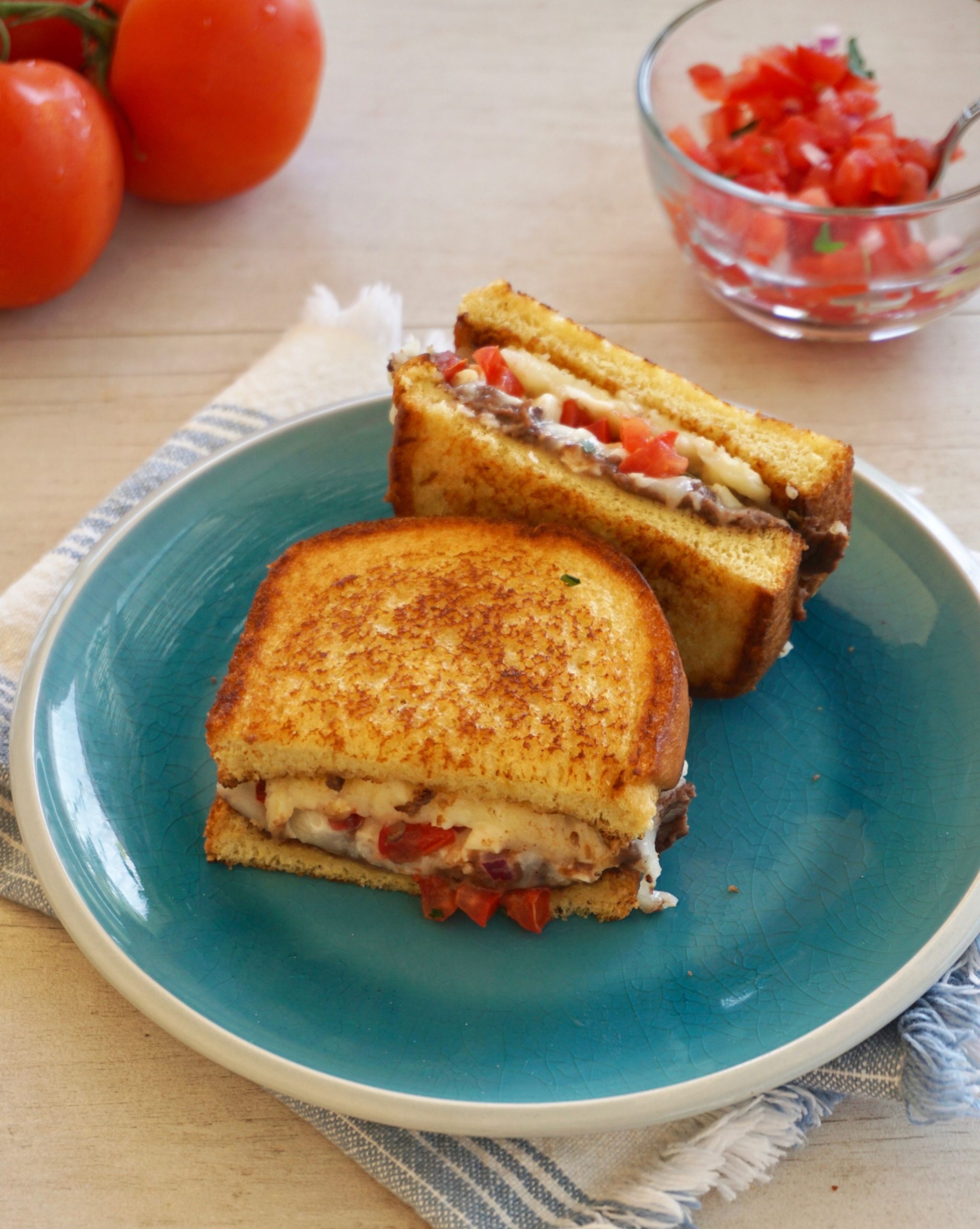 Molletes grilled cheese sandwich