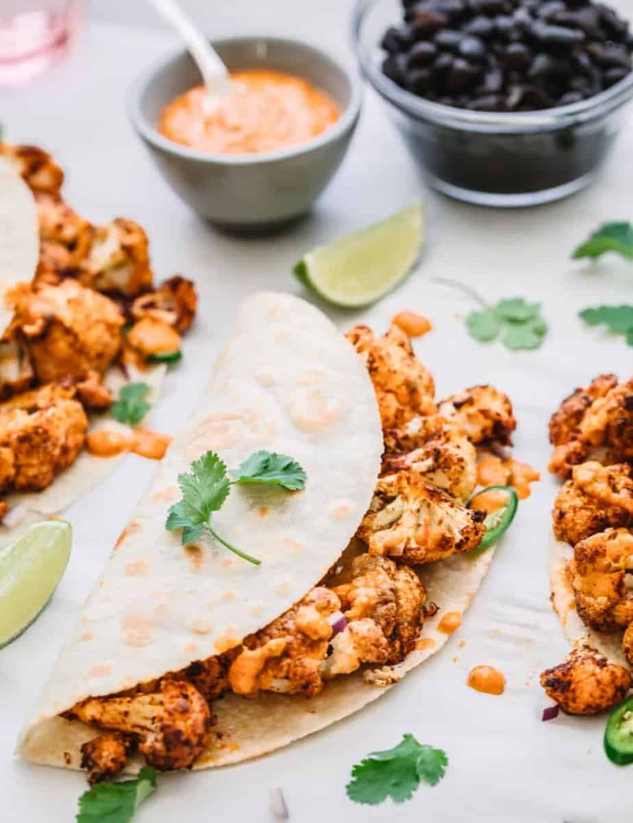 Roasted Cauliflower Tacos with Chipotle Romesco Sauce