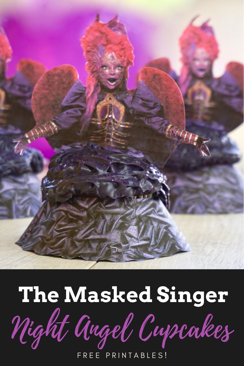 The Masked Singer Night Angel cupcakes free printables