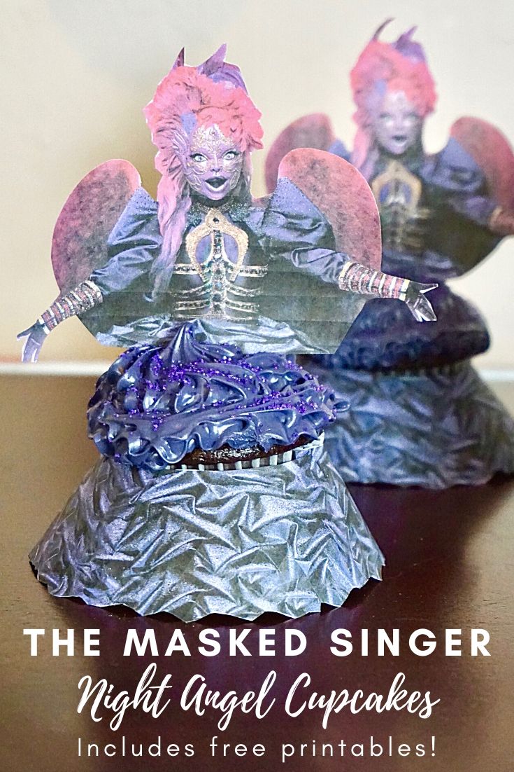 The Masked Singer Night Angel cupcakes with free printables