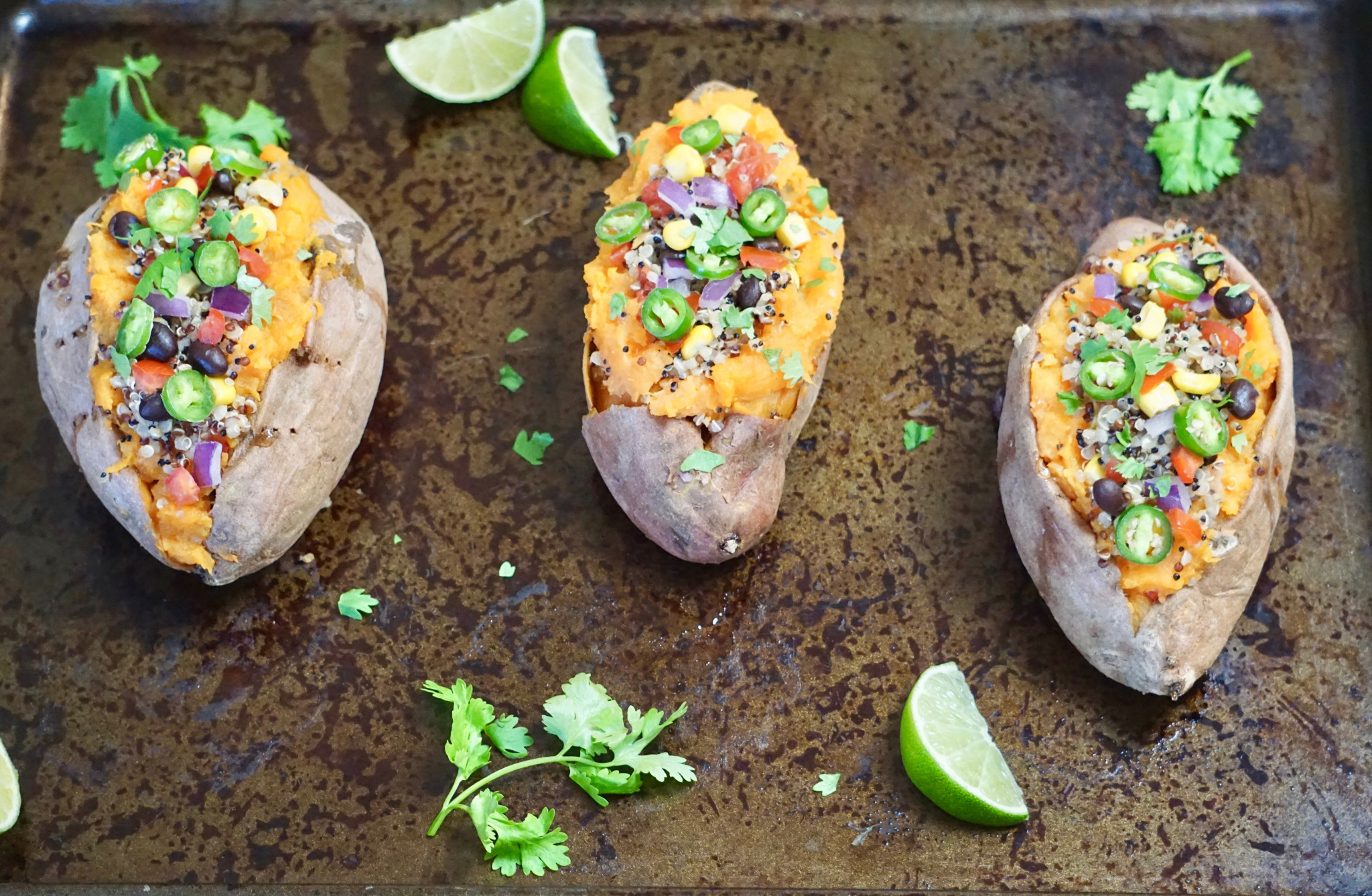 Mexican quinoa stuffed sweet potatoes