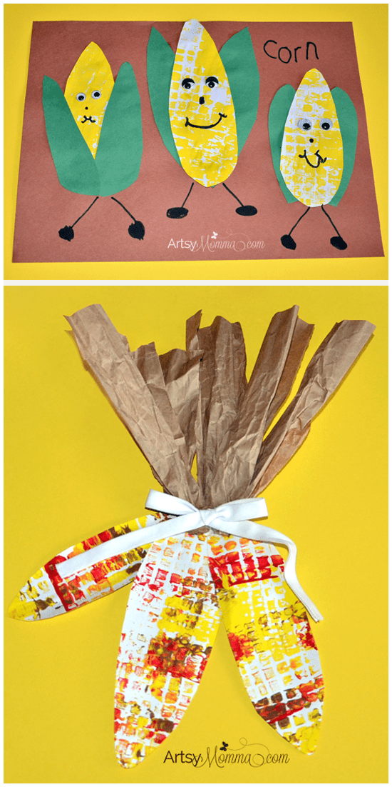 Corn painting, a simple Thanksging craft for kids
