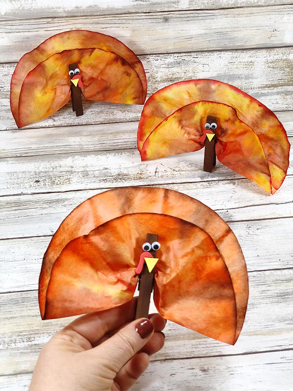 cute coffee filter turkey, Thanksgiving craft for kids