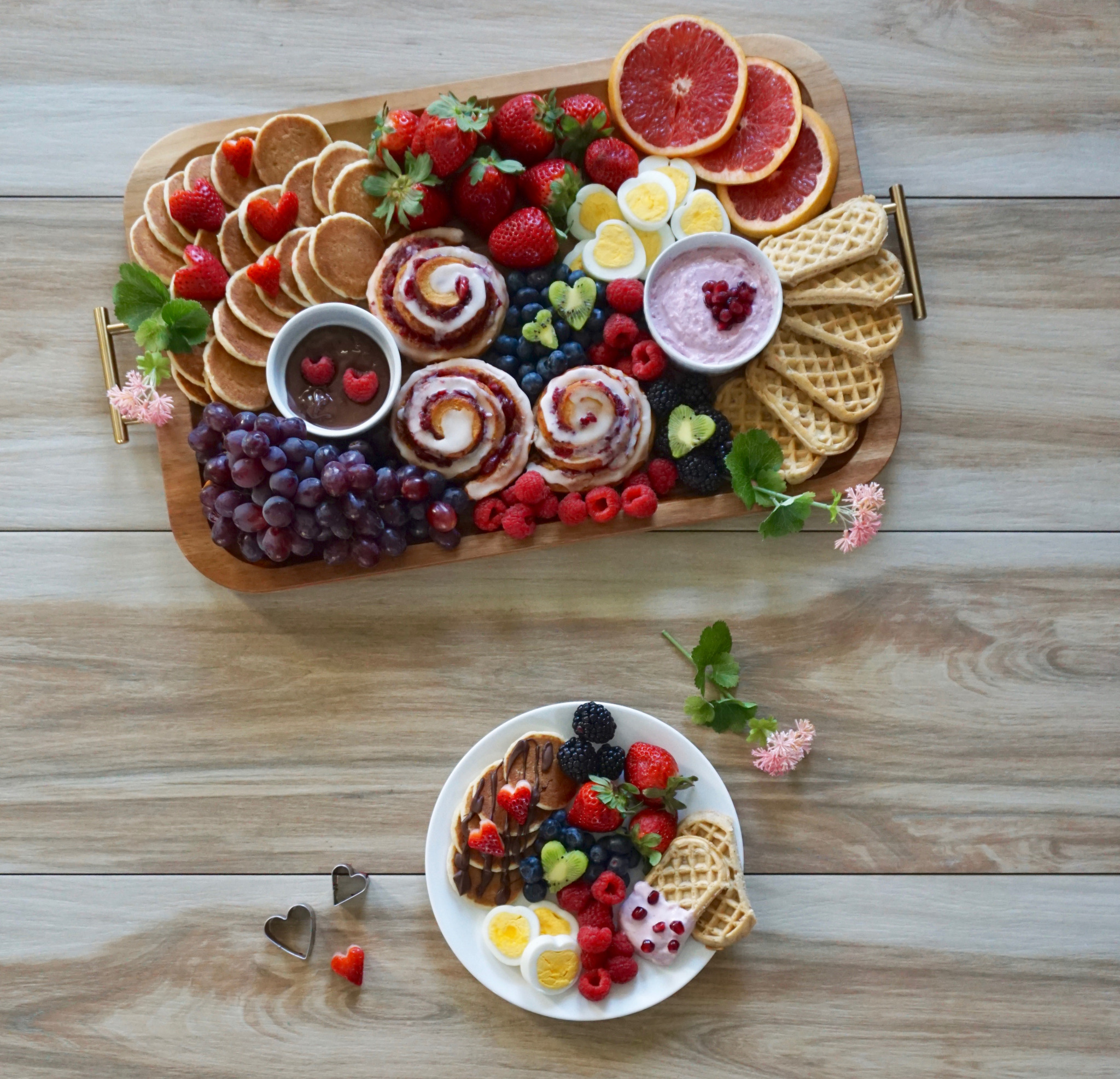 Valentine's Breakfast board, food and snacks