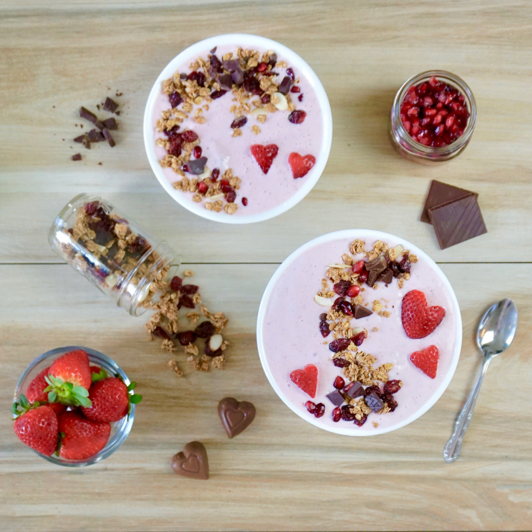 strawberry and raspberry protein smoothie bowl