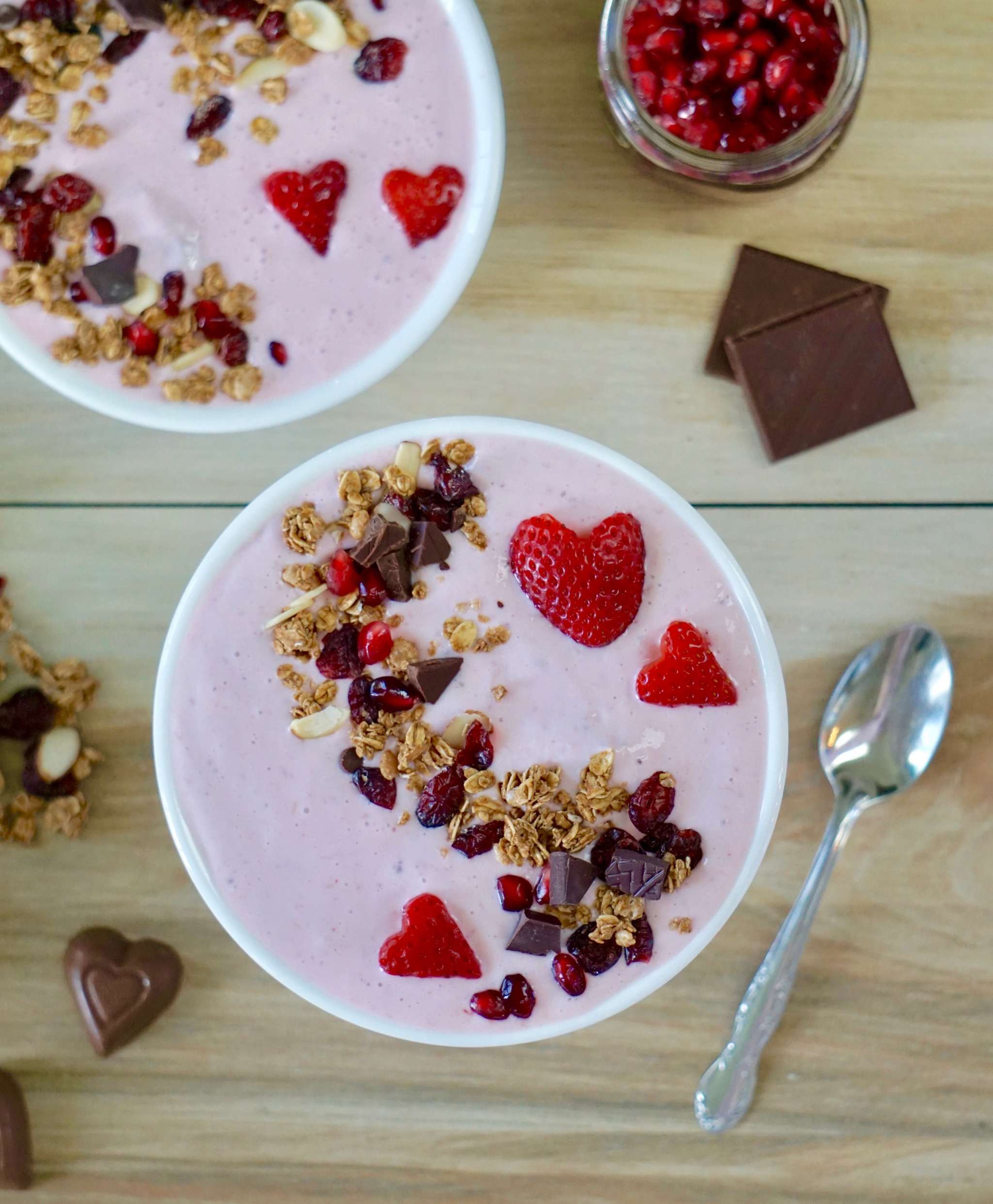Valentine's berry protein smoothie bowl