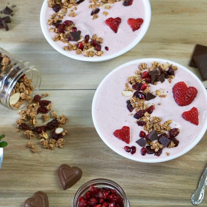 Red Berries and Chocolate Protein Smoothie Bowl