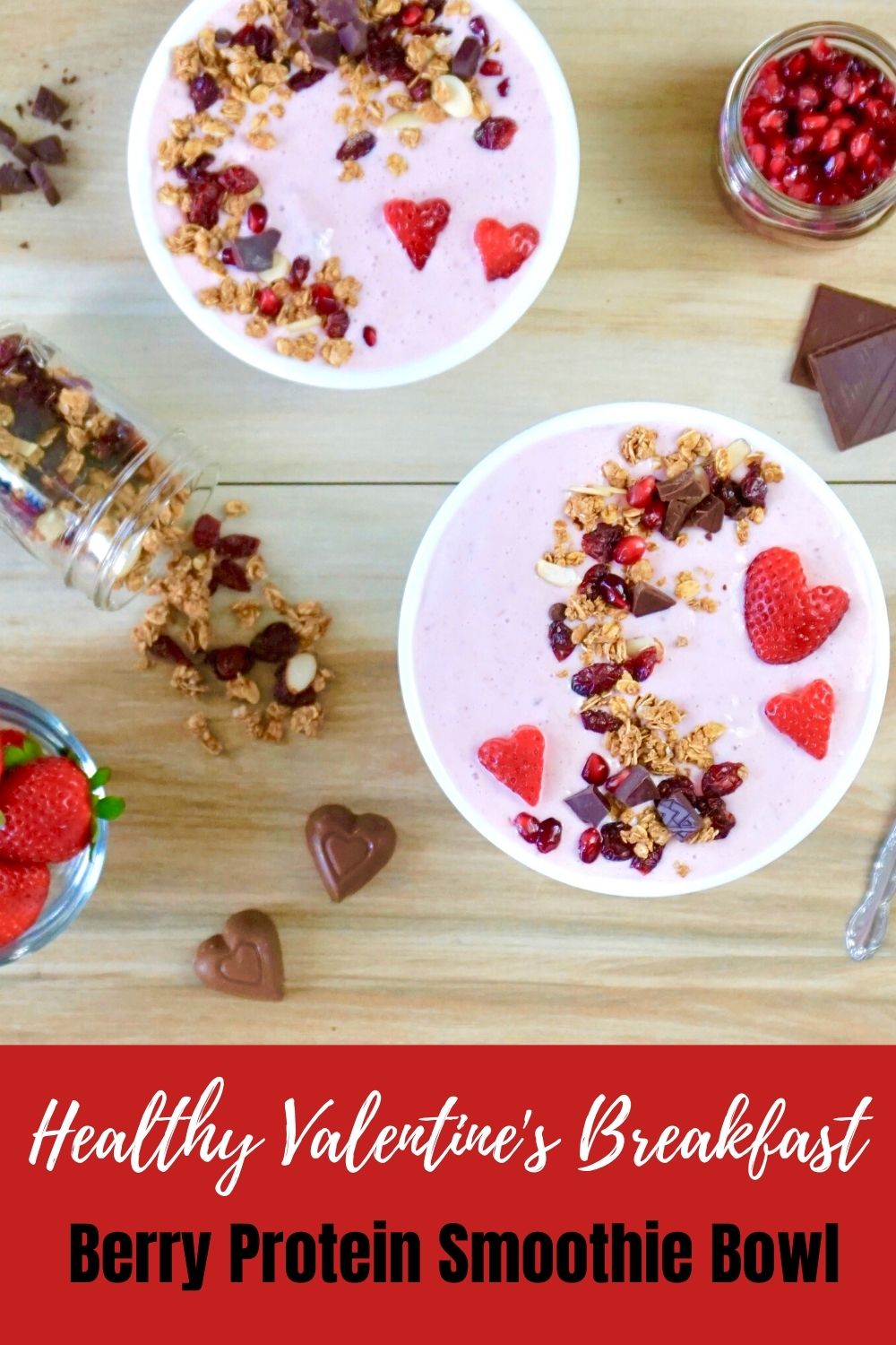 Healthy Valentines Breakfast Berry and Chocolate Protein Smoothie Bowl