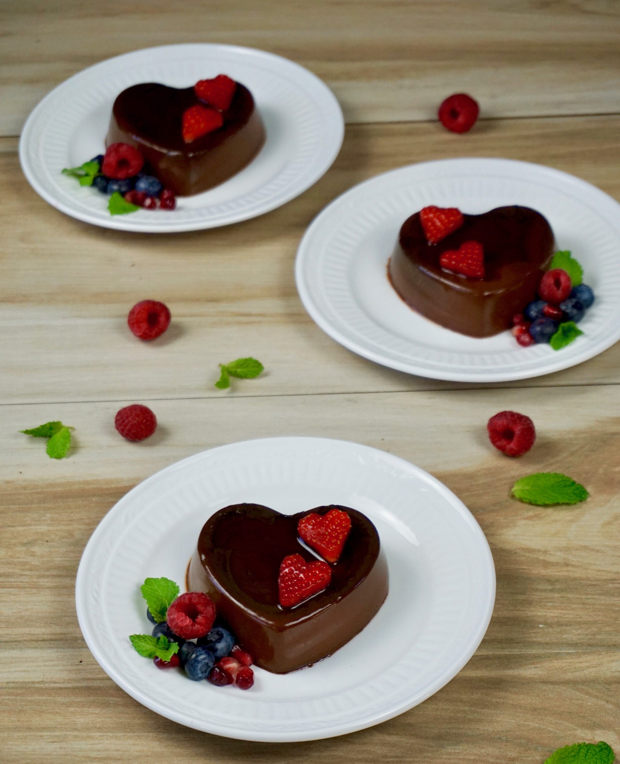 Heart shaped chocolate flan with nutella Valentine's dessert