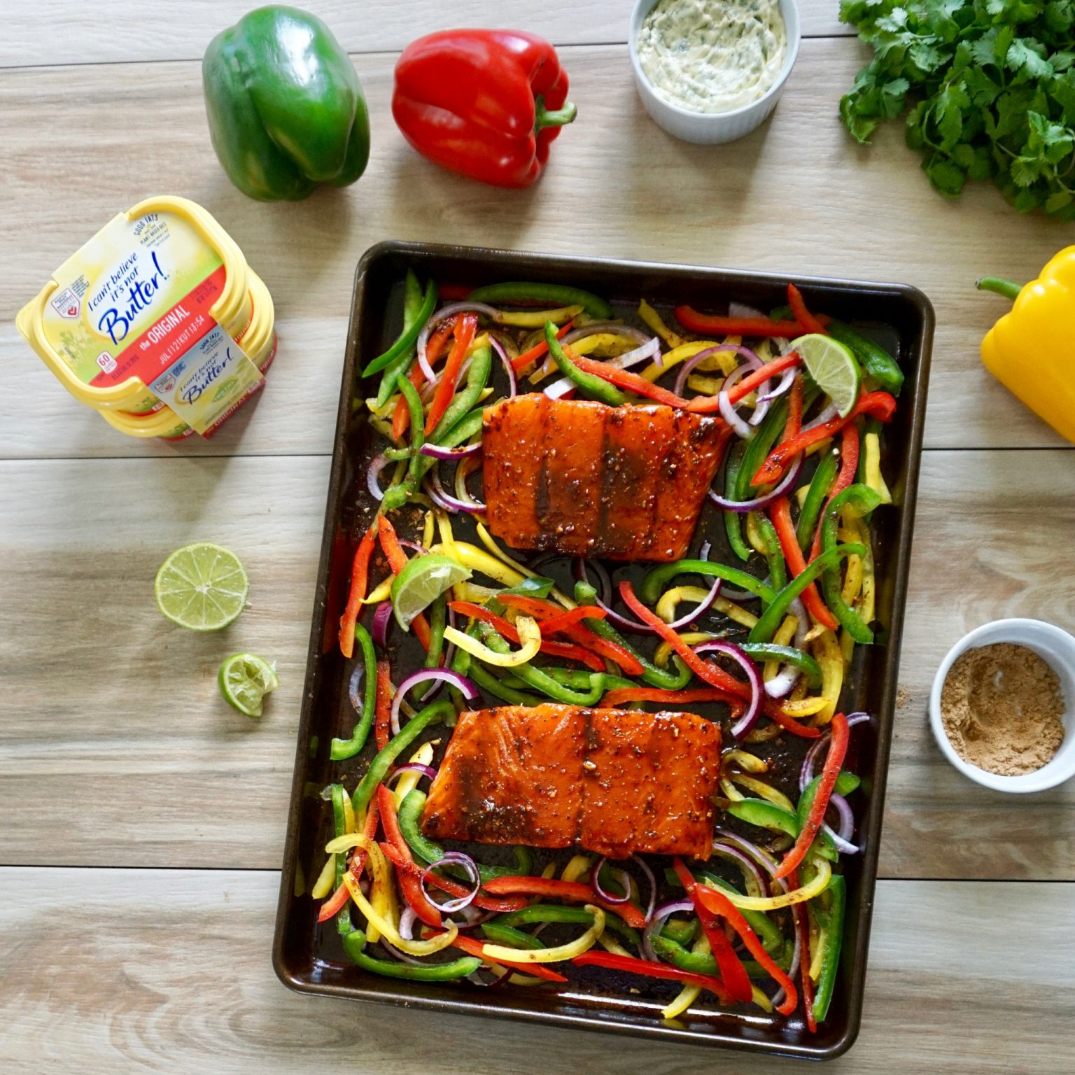 Cilantro Lime Butter Salmon Sheet Pan Fajitas